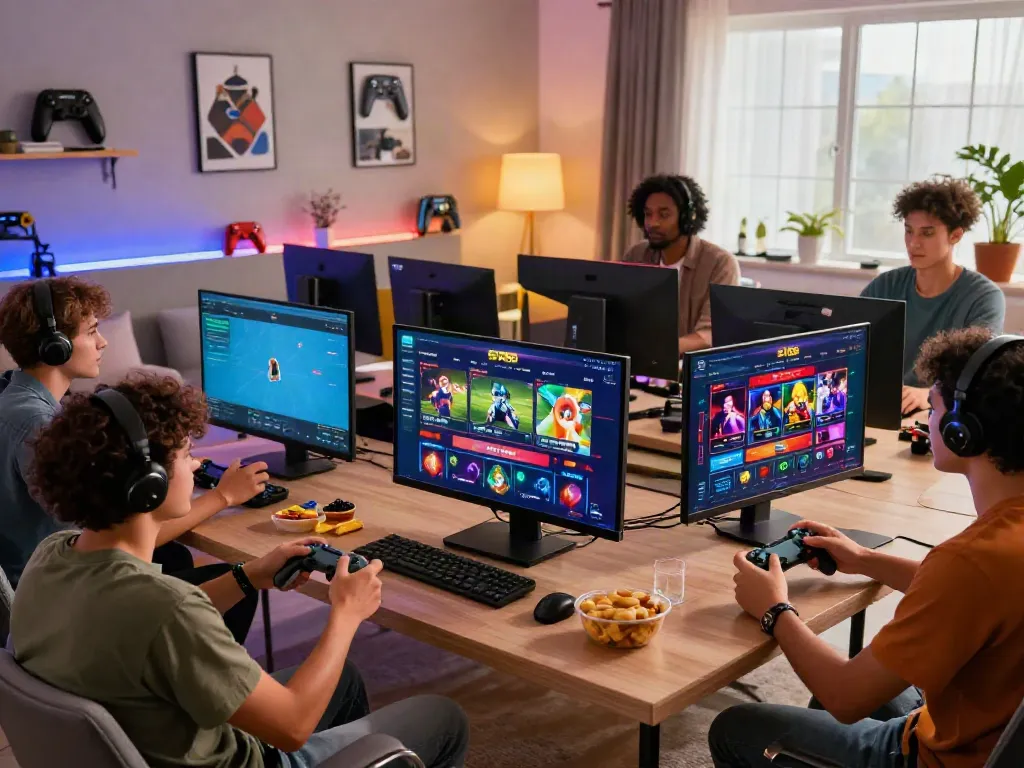Exciting gaming experience at SV88 with friends enjoying diverse games in a cozy living room setting.