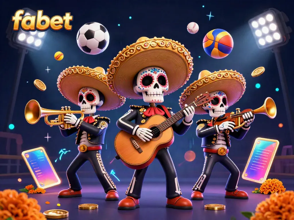 Experience vibrant action with fabet as mariachi skeletons celebrate lively at a themed casino event.