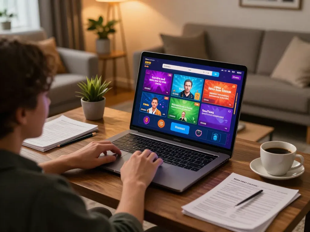 RR88 user enjoying live dealer casino gaming on a laptop in a cozy home setup