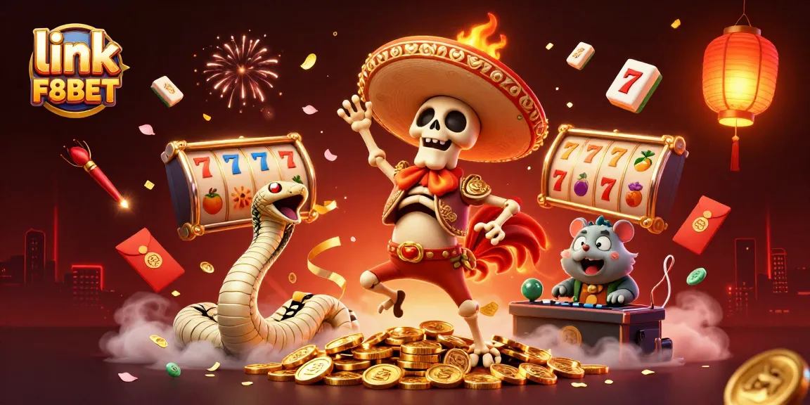 Experience the excitement of winning at link F8BET with vibrant slot reels and engaging characters in a dynamic scene.