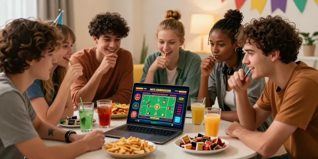 Friends enjoying online gaming at https://red88.limited/ in a cozy living room.