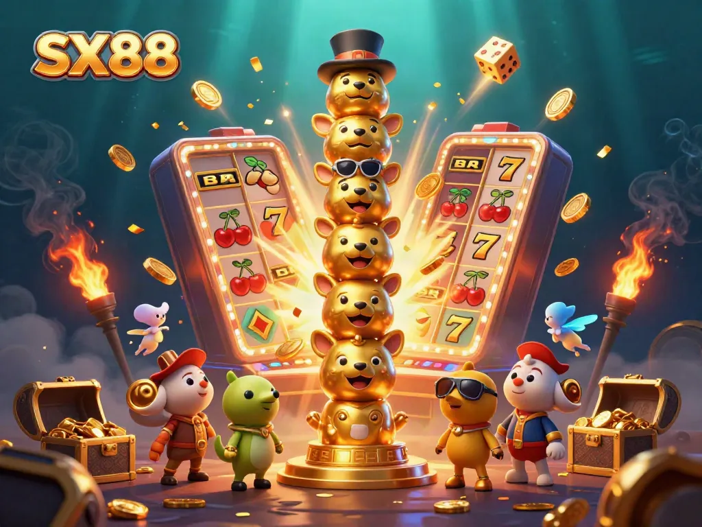 Experience thrilling wins with SX88's dynamic casino elements, vibrant colors, and energy-filled scene.