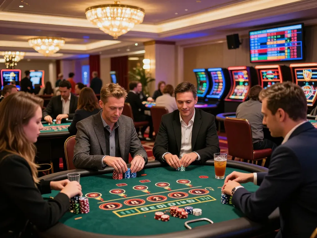 MM88 players enjoying a vibrant casino gaming experience with diverse activities.