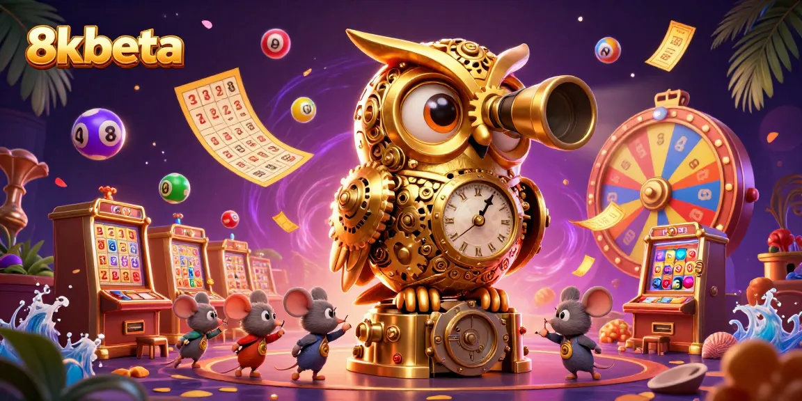 Engage with the thrilling world of 8kbeta's online casino, illustrated with dynamic characters and vibrant games.