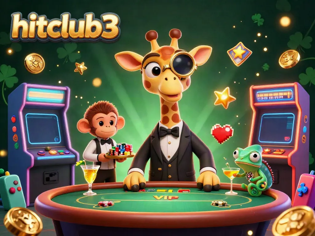 Experience the excitement of gaming at hitclub3 with a vibrant scene showcasing unique characters and casino elements.