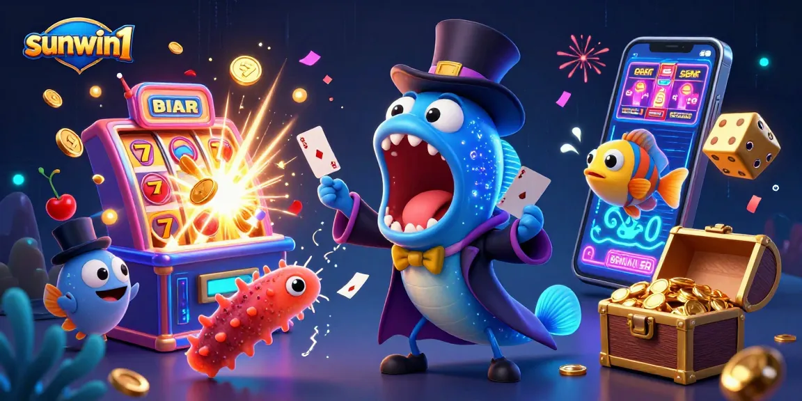 Experience the thrill of sunwin1 with a vibrant 3D gambling illustration full of excitement.