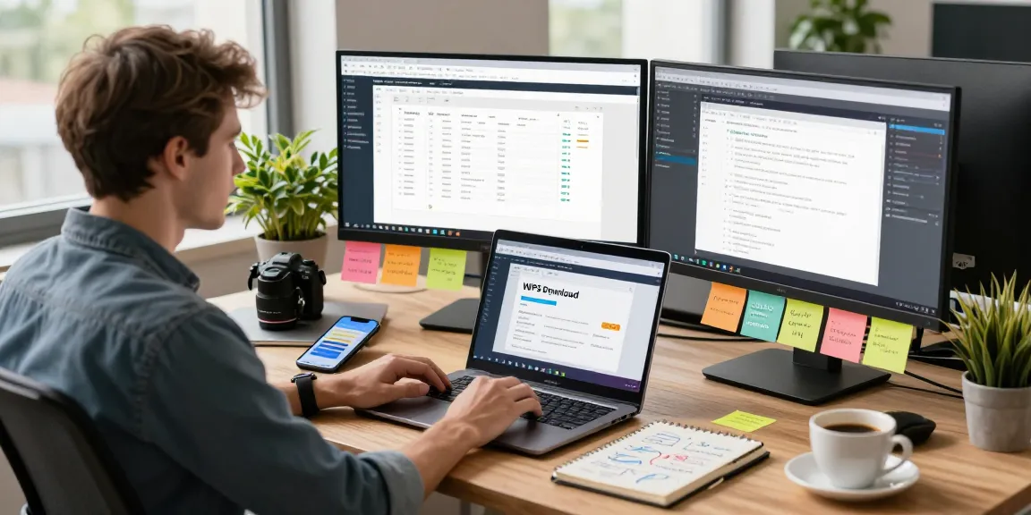 WPS Download on a professional's laptop in a bright office.