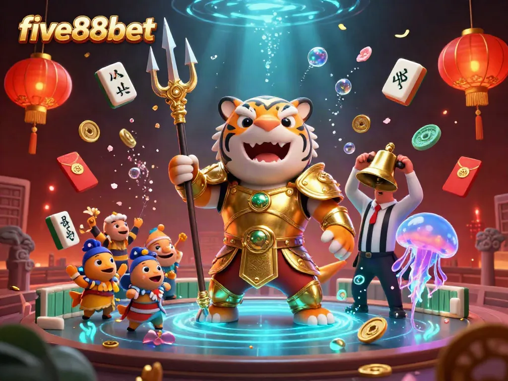 Experience thrilling wins at five88bet with vibrant underwater casino action featuring a golden gladiator shark.