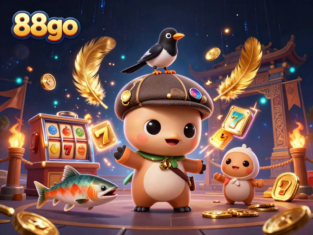 Experience the excitement of 88go with vibrant cartoon characters amidst a casino-themed illustration.