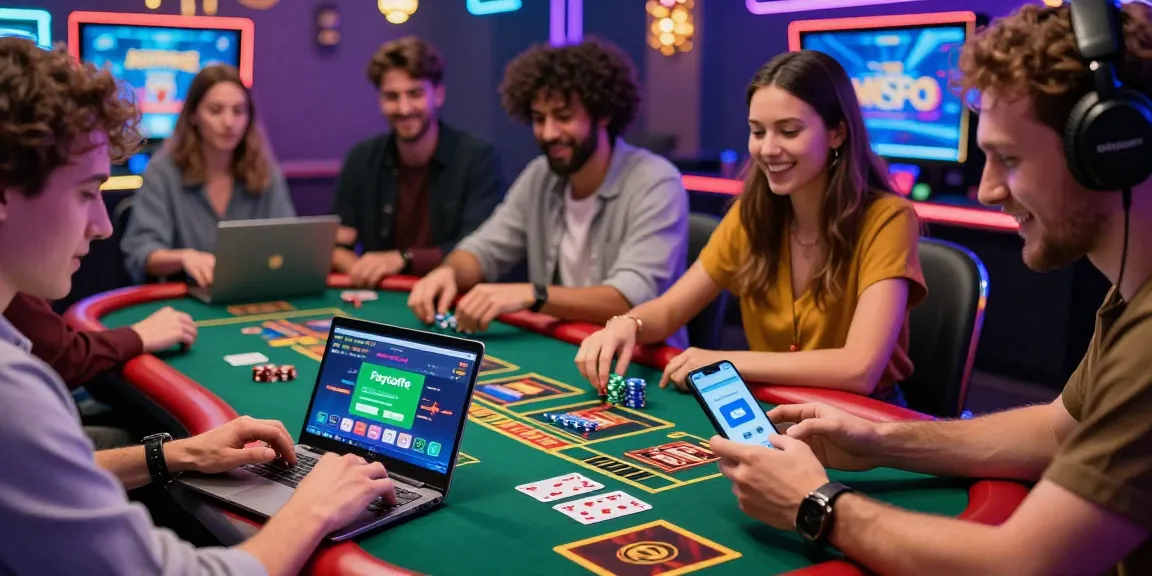 Spieler genießen Spiele in einem Paysafe Card Casino mit lebhafter Atmosphäre, die den Zahlungskomfort zeigt.
